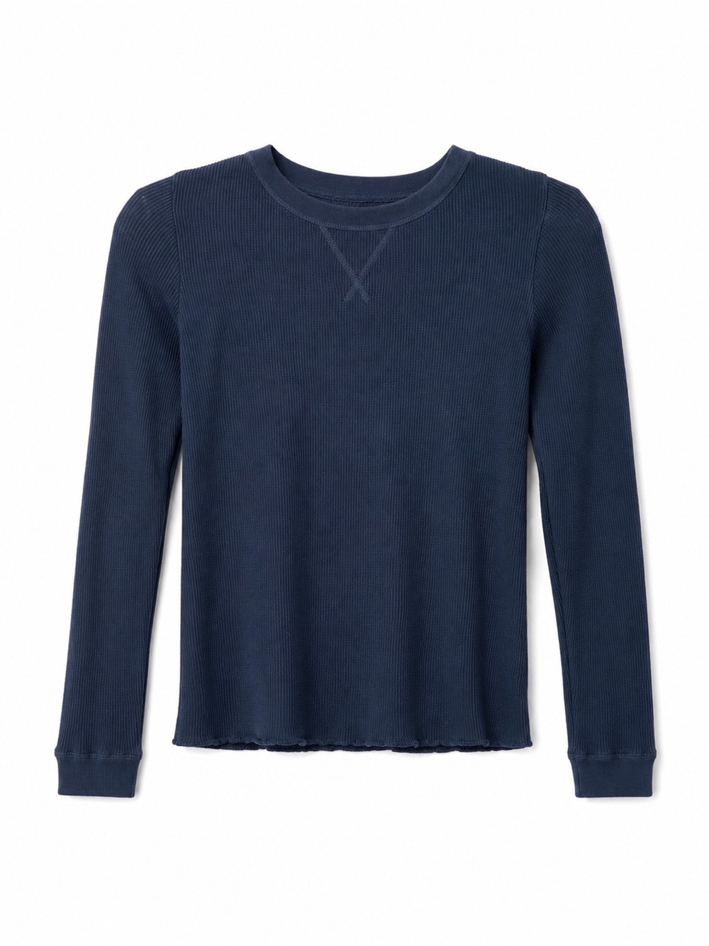 Everlane Navy Waffle-Knit Long Sleeve Top